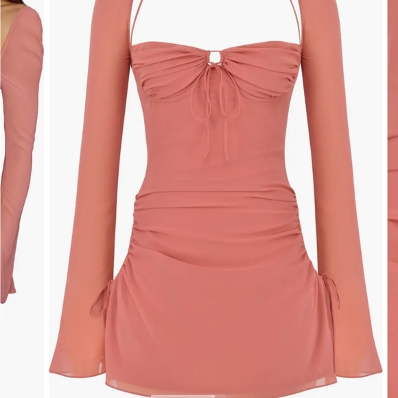 Small baby halter long sleeve mini pink dress- house of cb d u p e - Picture 2 of 4